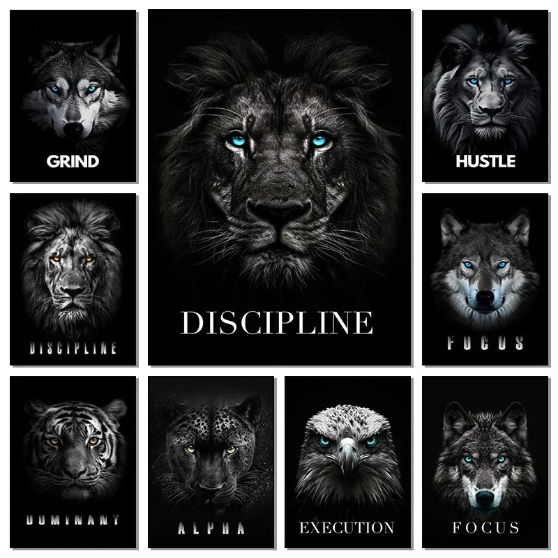 Animal Motivational Wall Art Lion Wolf Leopard Canvas Painting Entrepreneur Quotes Prints Posters Home Office Decor