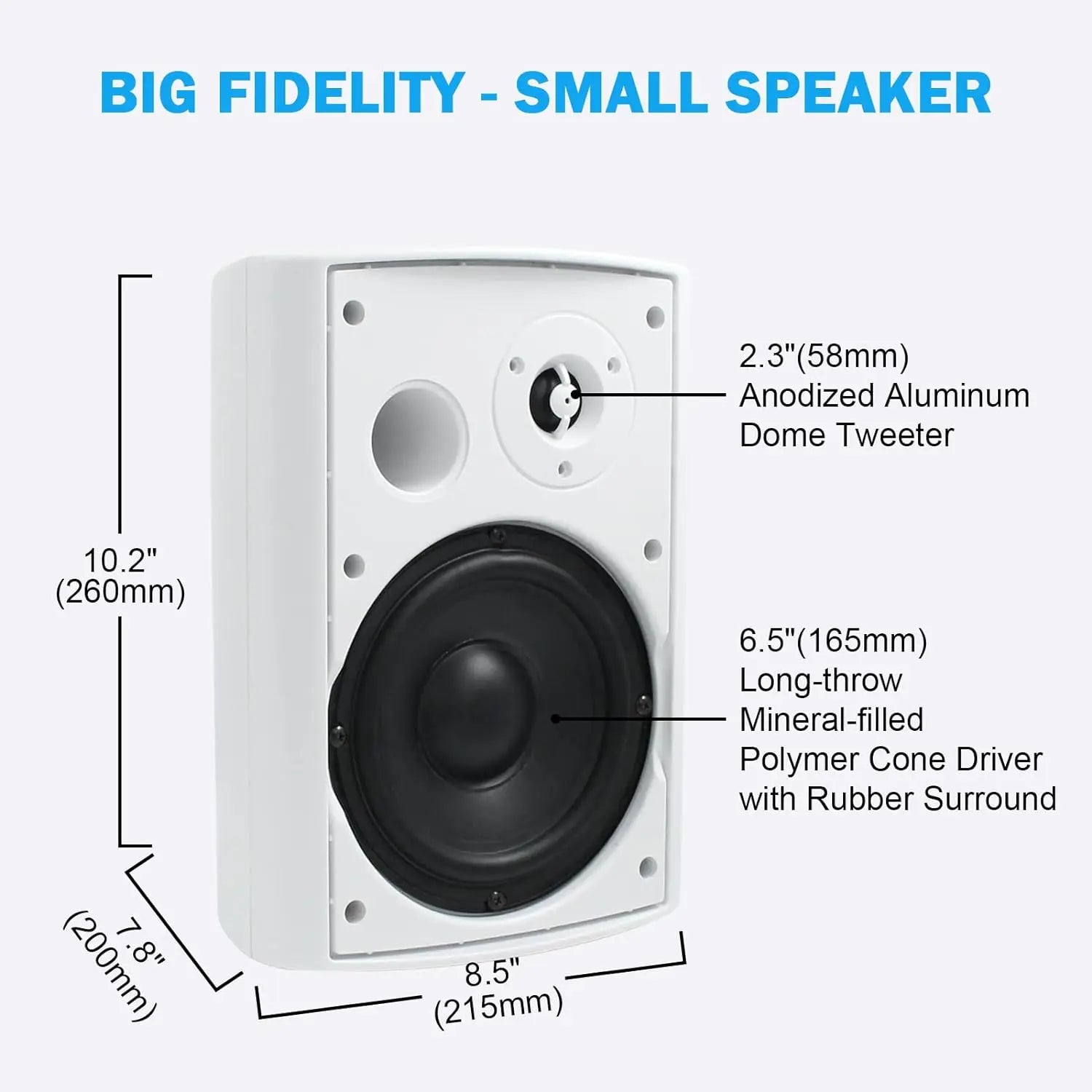 Herdio 2PCS 6.5’’ 400W Outdoor Speakers Wired Waterproof Passive With Powerful Bass Wall Mount Speakers For Indoor