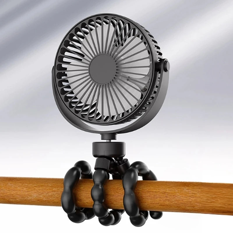 Portable Oscillating Pram Fan Mini Handheld Personal Car Seat Baby Fan with Flexible Tripod Clip-on USB Battery