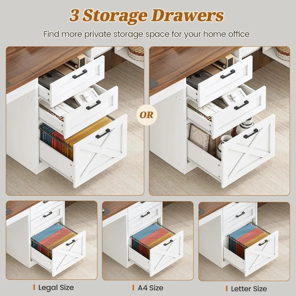 Farmhouse 96.5’’ Computer Desk with Drawers 2 Person Home Office Desk Gaming Double Desk with Storage Shelves Long Two