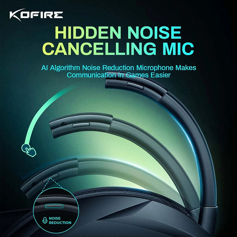Kofire UG-06 Gaming Headset Low Latency 2.4G Bluetooth Wireless Headphones with Mic RGB Gradient Light Wired for PC PS5