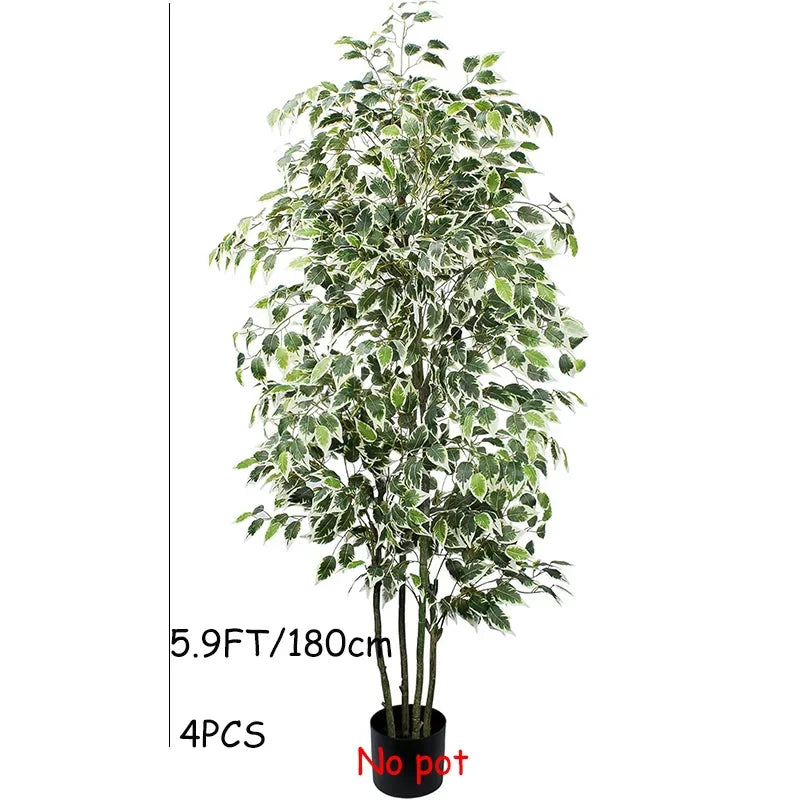 3-6Ft Large Artificia Ficus Tree Fake Plants Plastic Palm Tree Real Touch Banyan Leaves for Home Garden Shop Office