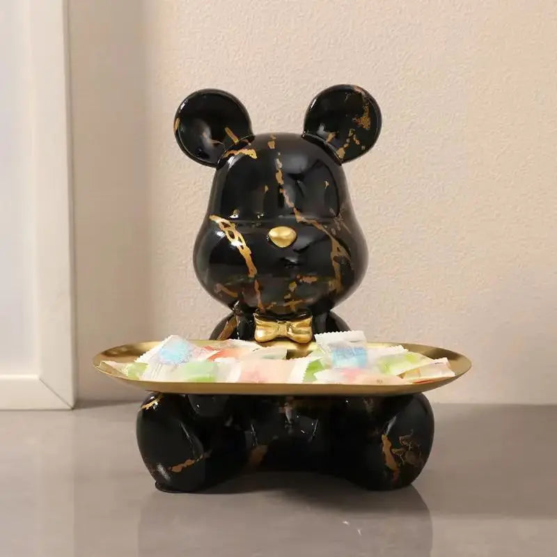 18.5cm Graffiti New Bear Figurine Home Decoration Animal Statue Keys Storage Shelf Modern Room Sculpture Table Decor