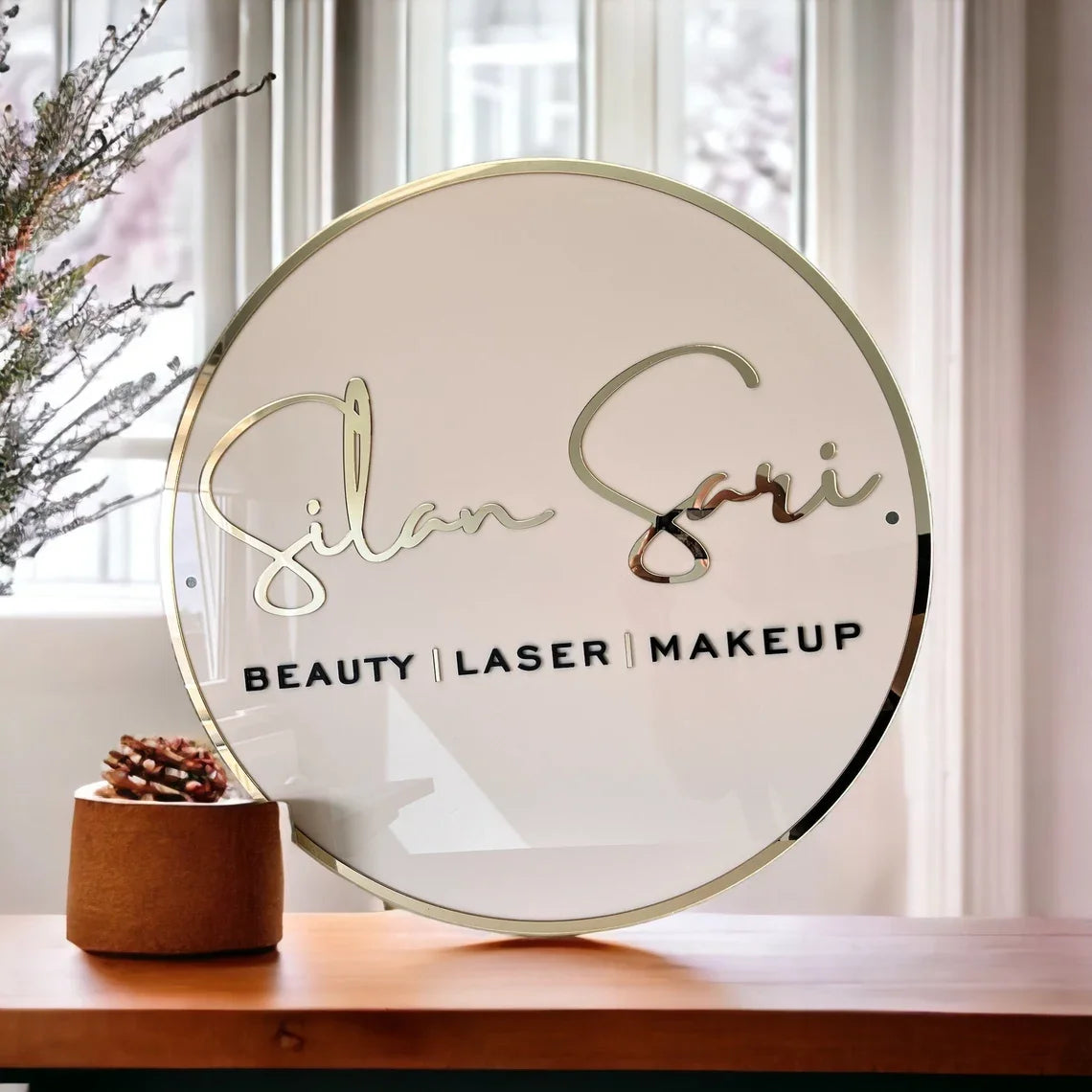 Free Logo Design Custom Round Business Logo Acrylic Sign Laser Cut 3D Wall Sign Business Signage for Office Beauty