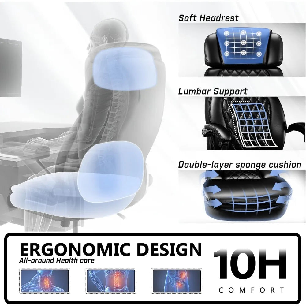 400lbs Executive Office Chair with Foot Rest for Heavy People Ergonomic Big and Tall Desk Chair with Adjustable Headrest