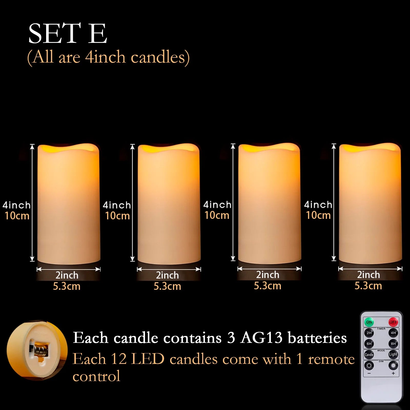 12-180Pcs LED Candles Flameless Candles with Remote(2’*3/4/5/6’) Wedding Candles Battery Operated Candles Fireplace