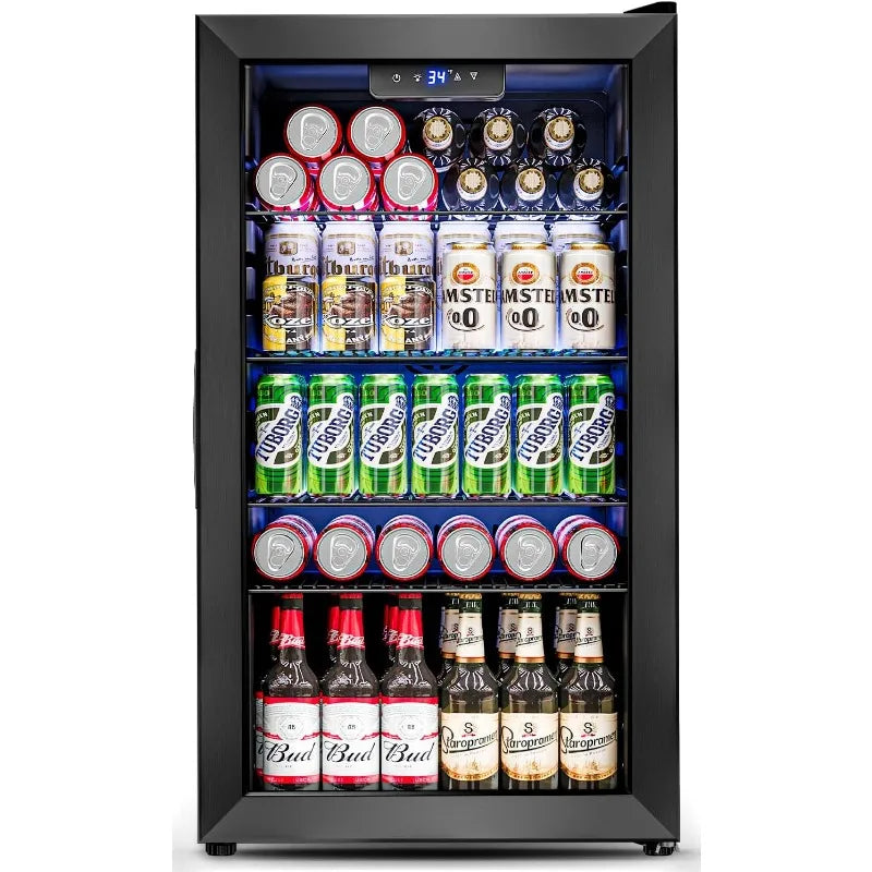 3.2 Cu.Ft Mini Fridge with Glass Door - 126 Can Beverage Refrigerator Cooler for Drink Beer Wine Soda,4 Adjustable