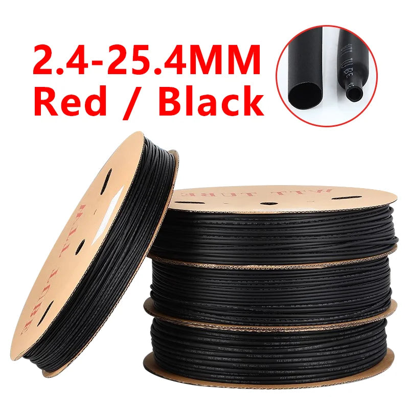 10/50/100Meter Heat Shrink Tube Dia 2.4-25.4mm 3:1 Polyolefin Thermal Cable Sleeve Insulated Black/Red