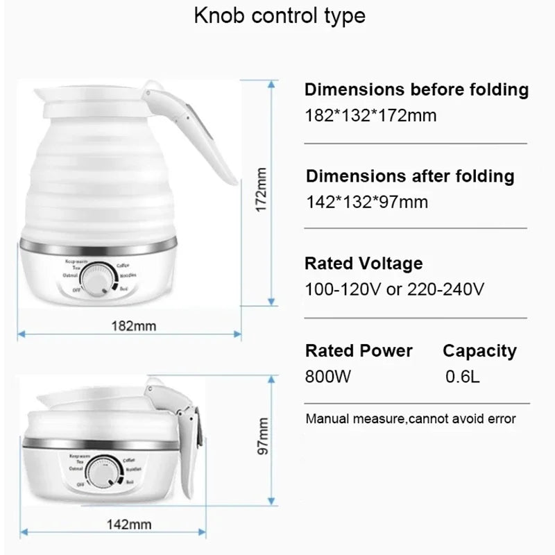 110V/220V Travel Camping Portable Foldable Silicone Electric Kettle Boiling Hot Water Thermal Insulation Heating Boiler