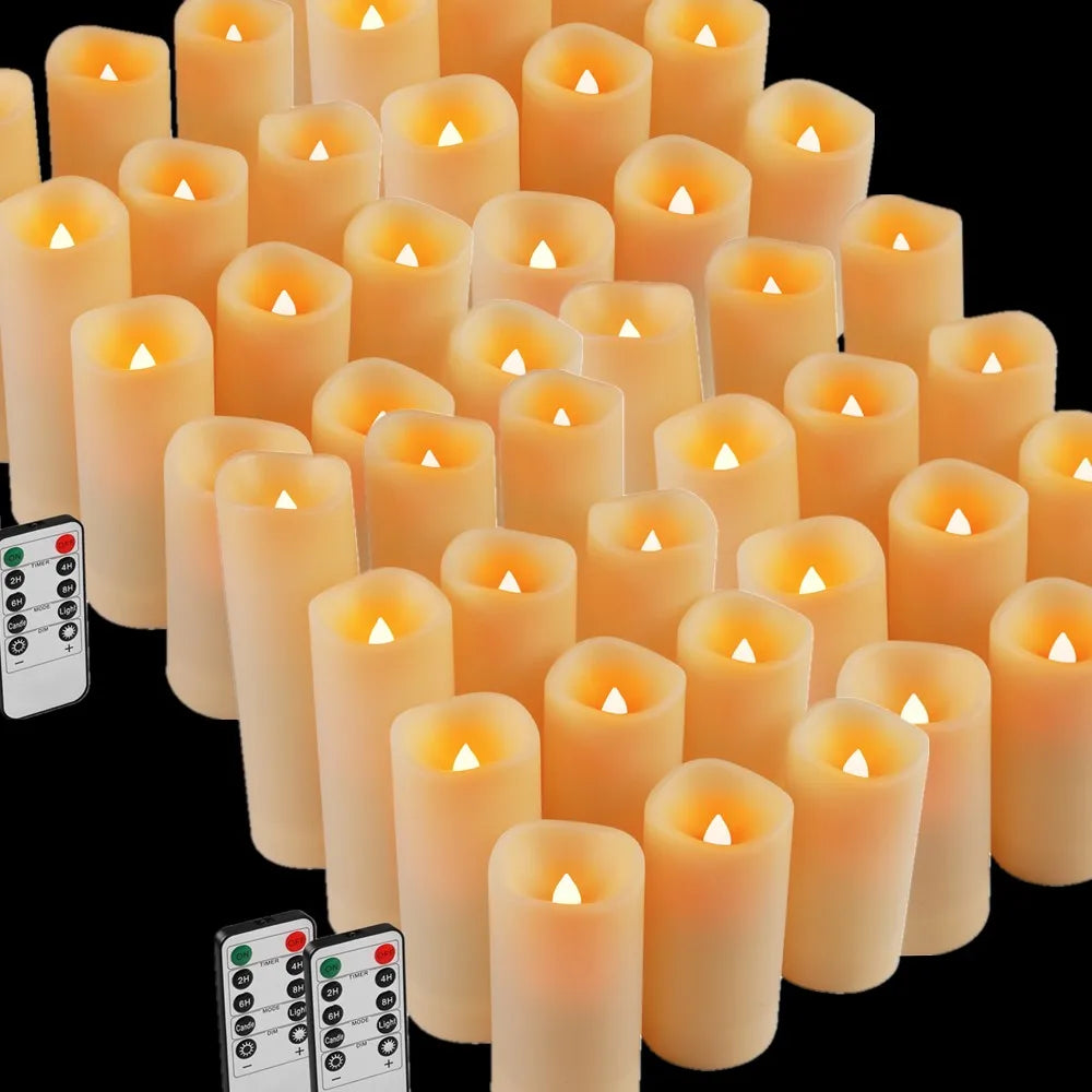 24/48Pc Waterproof Flameless LED Electronic Candles 4’’ 5’’ 6’’ 7’’ LED Tealight with 10-Key Remote 2/4/6/8Hour Cycling