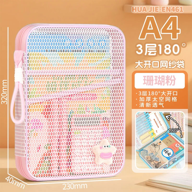 HUAJIE A4/A5 Zipper Document Bag Multi-Layer Subject File Folder Large Capacity Storage Bag with Handle for Students