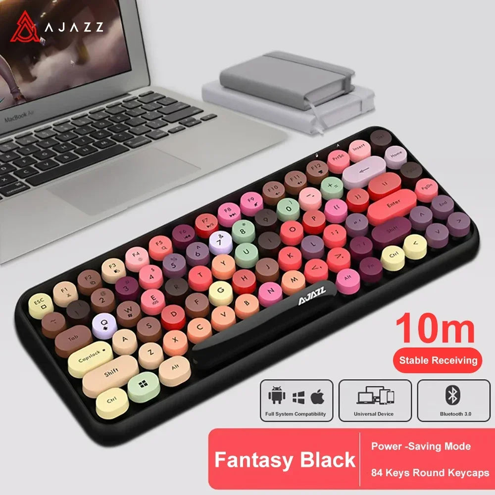 Ajazz 308I Wireless Keyboard 84 Keys Round Keycap Bluetooth Keyboard Portable 2.4GHz Numeric Keypad for Tablet Laptop