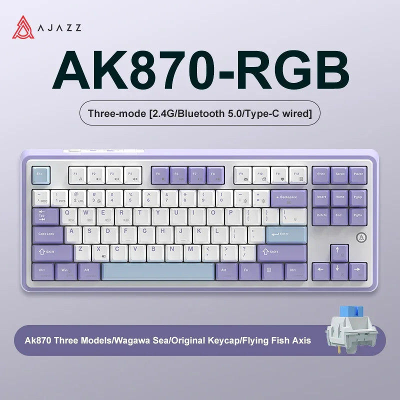 Ajazz Ak870 RGB Gaming Mechanical Keyboard Hot Swap 84 Keys Wireless Bluetooth 2.4G Wired Keyboards TFT FOR Desktop