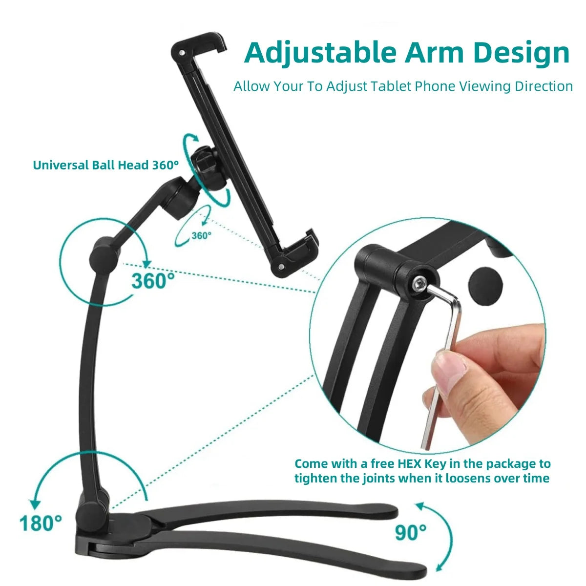 Kitchen Cabinet Wall Tablet Mount 360° Rotating Metal Phone Tablet Bracket 5-13.5” Devices for IPad IPhone Tab Stand