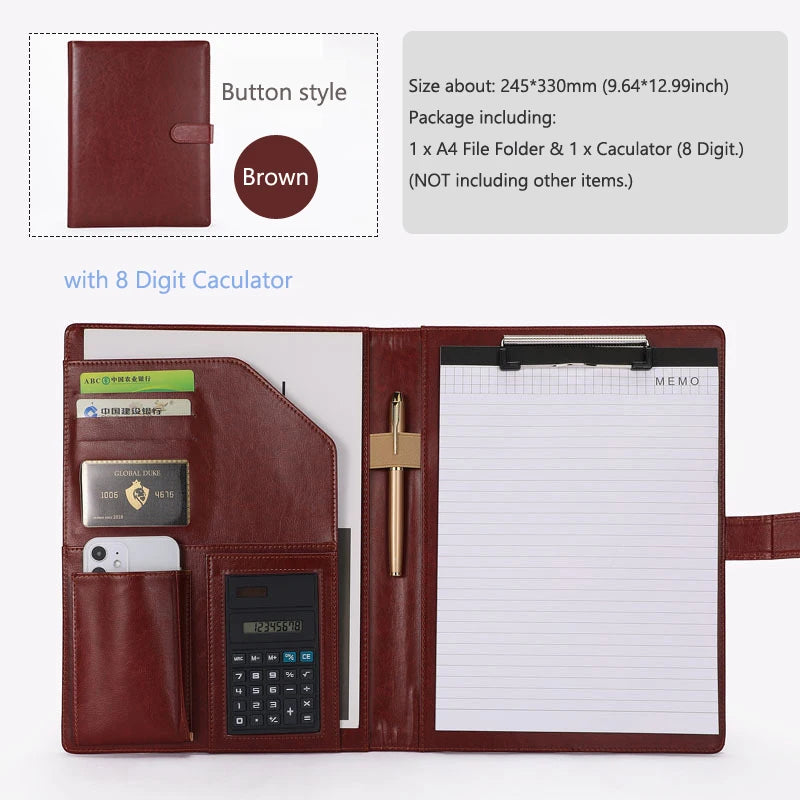 A4 Leather Executive Portfolio Folder for Document Business Desk Organizer File Filing Document Holder Clipboard Office