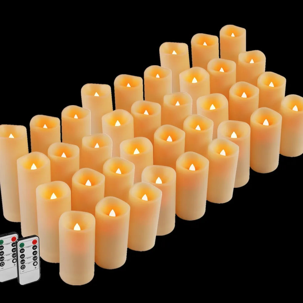 24/48Pc Waterproof Flameless LED Electronic Candles 4’’ 5’’ 6’’ 7’’ LED Tealight with 10-Key Remote 2/4/6/8Hour Cycling