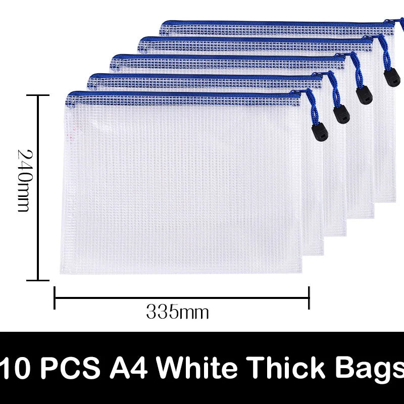 10/20 Pcs Mesh Zipper Pouch Document Bag Waterproof Zip File Folders A4 A5 A6 School Office Supplies Pencil Case