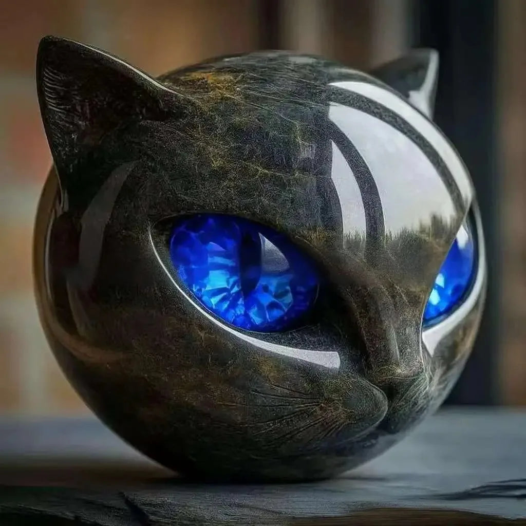 Resin Cat Head Sculpture Black Cat Stone Figurine Healing Marble Texture Memorial Gift Home Office Desk Decor Festival