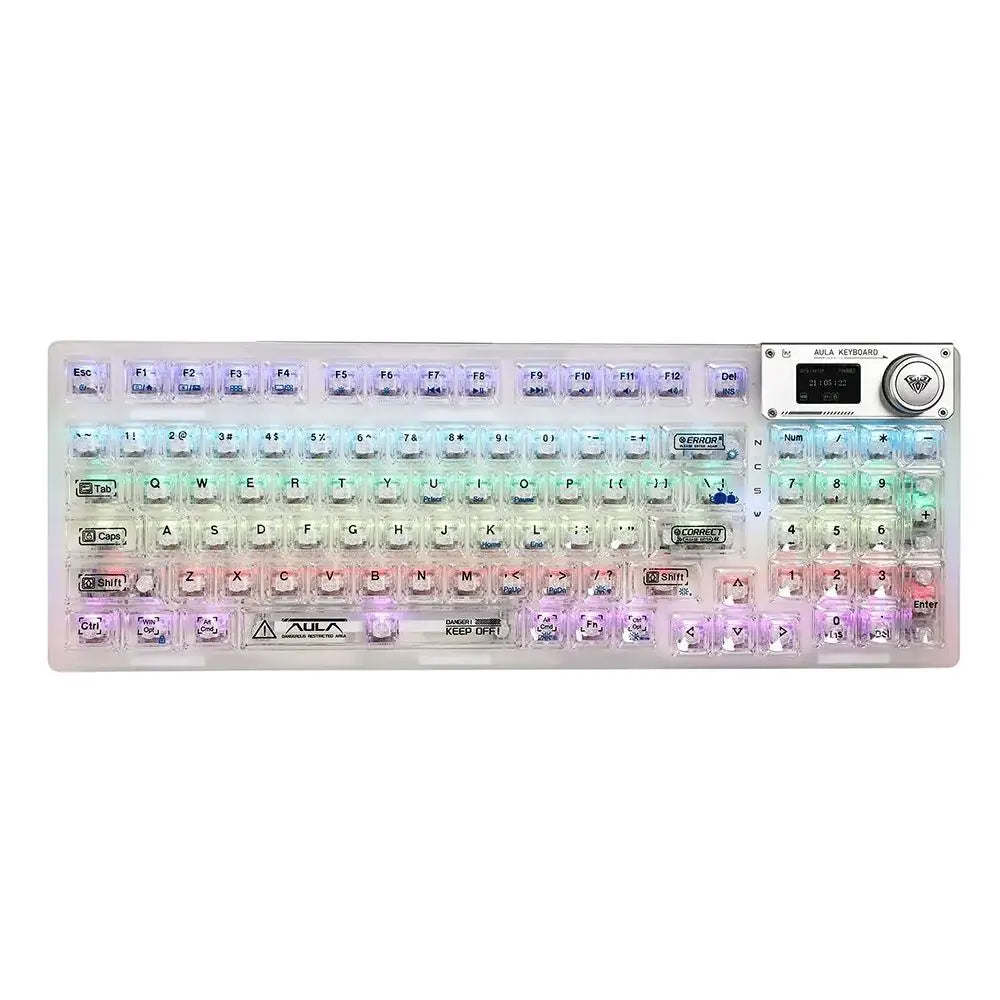 AULA F98pro Wireless Gaming Keyboard RGB Backlit Full Keys Hot-swappable Transparent Keycaps Cherry Profile with LED