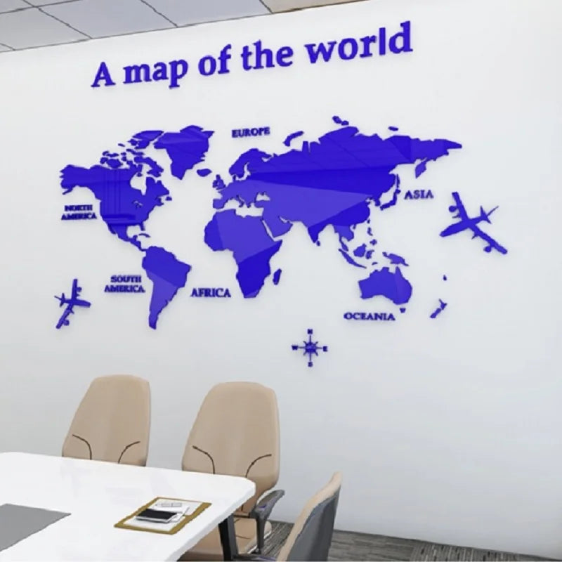 3D World Map Wall Sticker Acrylic Solid Color Crystal Bedroom Wall With Living Room Classroom Stickers Office