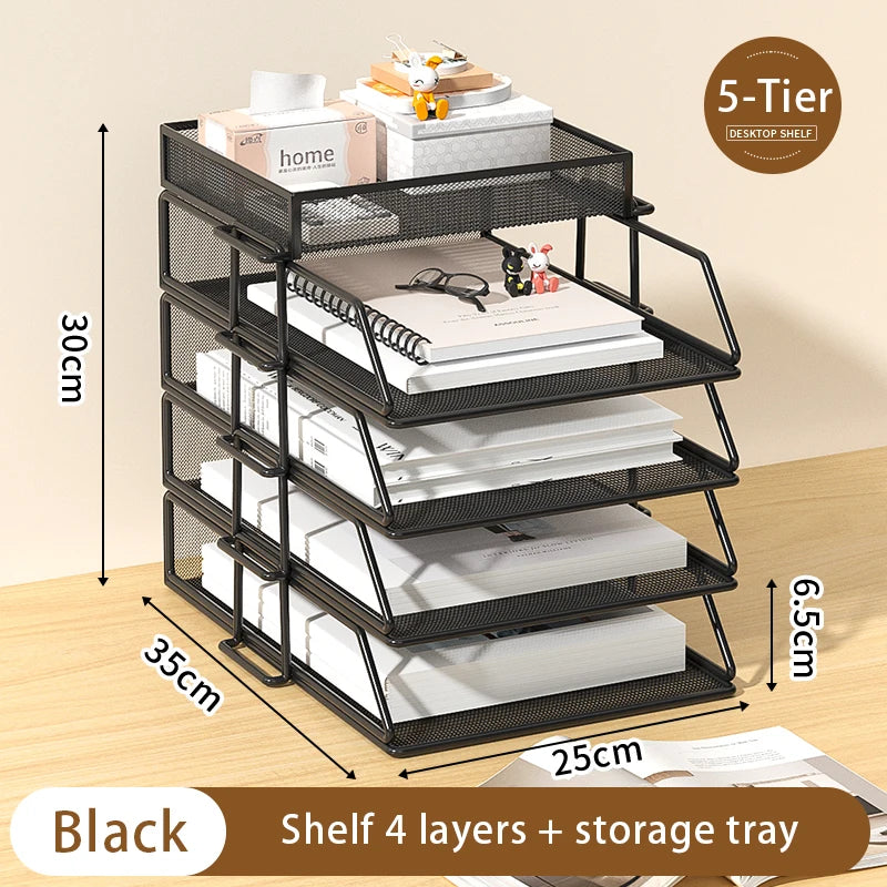 Desk storage and accessories 4-tier paper trust tray storage box with file holder desk storage office supplies desk