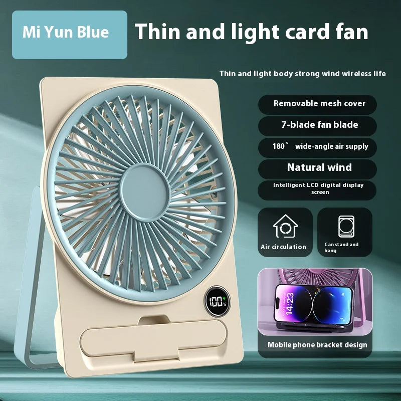 Table fan portable USB charging fan wall mounted personal fan with power display 5-speed ultra-quiet table fan - green