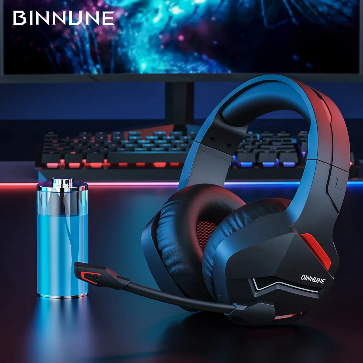 BINNUNE BW01 Dual Wireless Headsets Gamer with Mic Bluetooth Gaming Headset for PC PS4 PS5 Gaming Headphones for Laptop