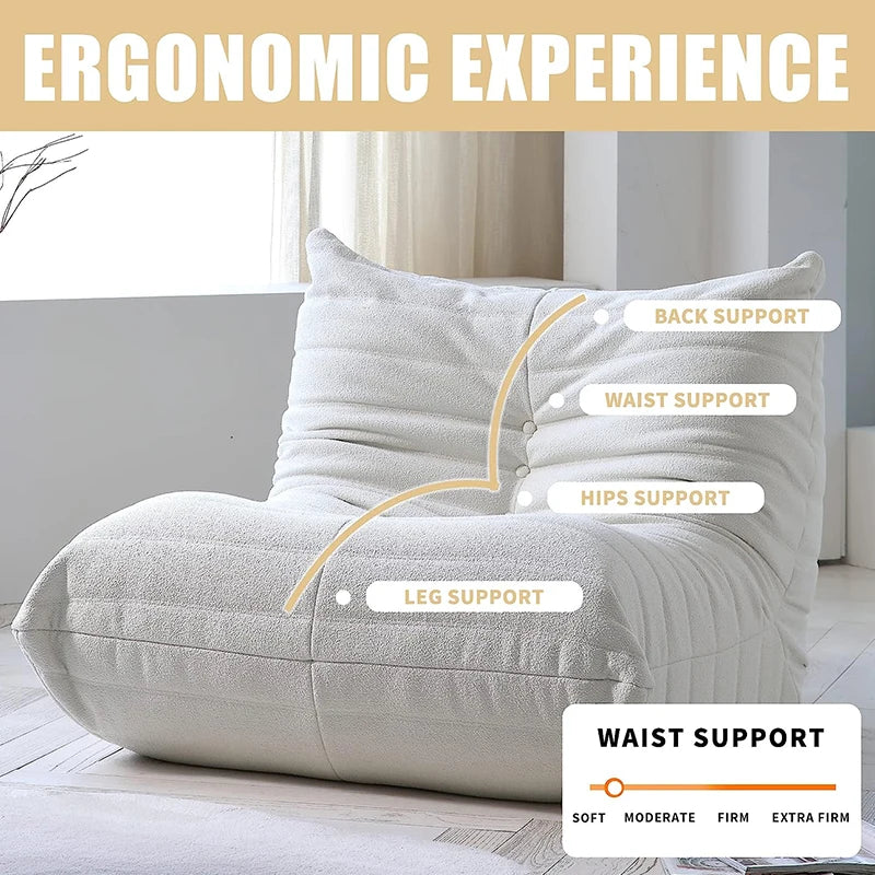 Teddy Fabric Bean Bag Sofas Comfy Lazy Floor Sofa Couch Soft Lounge Chairs Foam-Filled Accent Chair for Living Room