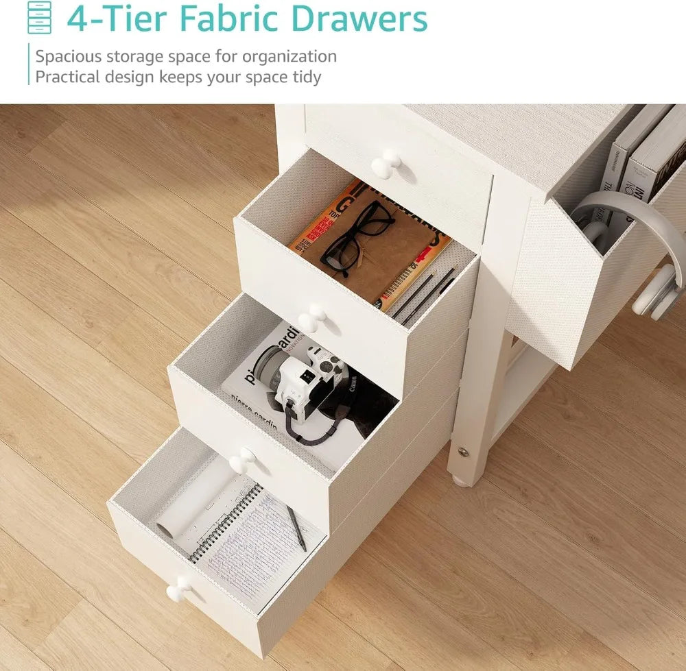 L Shaped Computer Desk with Drawers & Storage Shelves 55 Inch Corner Desk with Power Outlet for Home Office Bedroom