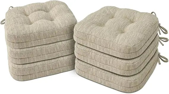 Set of 6 Dual-Layer Memory Foam Kitchen Chair Cushions with Ties 16.5 Inch Seat Pads - Beige / United States