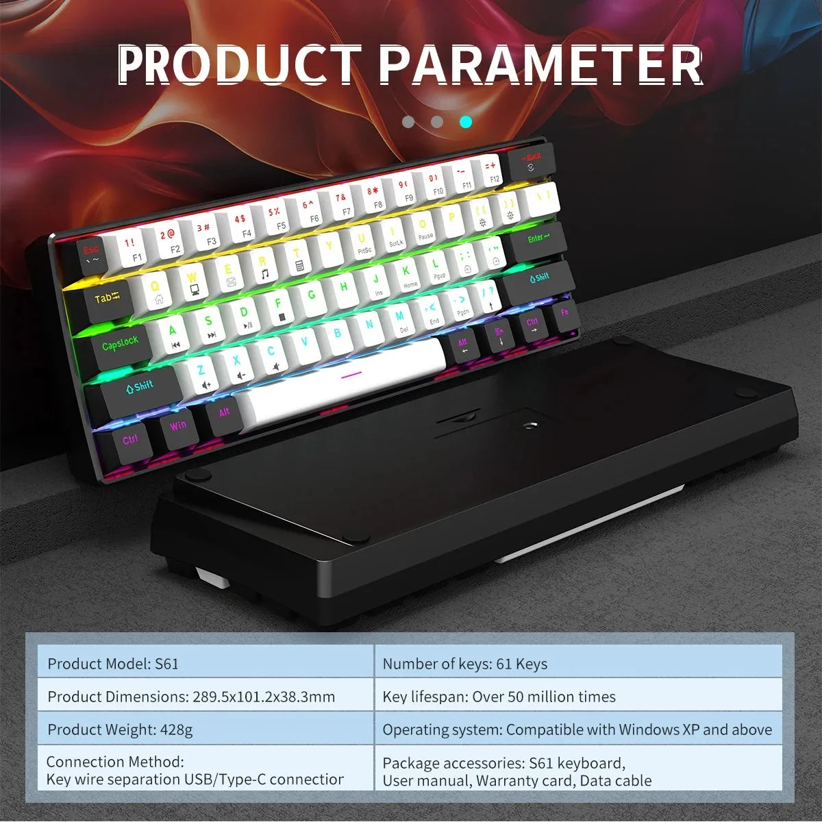 60% Wired Gaming Mechanical Keyboard RGB Backlit Ultra Compact Mini Layout for PC/Mac Gamers And Typists Easy Travel