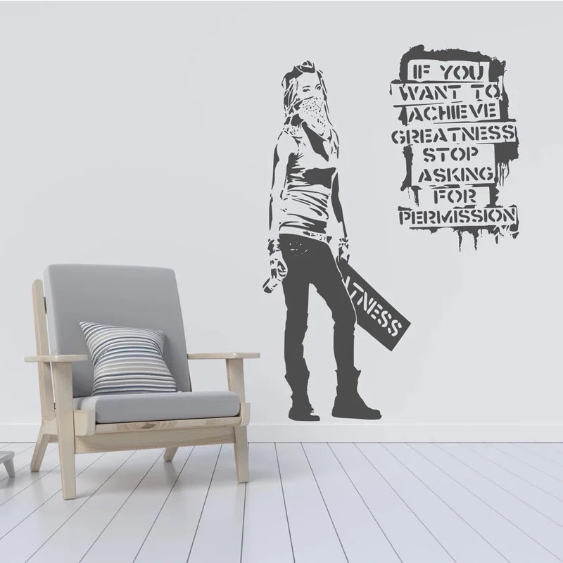 Banksy If You Want To Achieve Greatness Graffiti Urban Art Vinyl Wall Sticker Removable Decal for Home Office Cars Vans