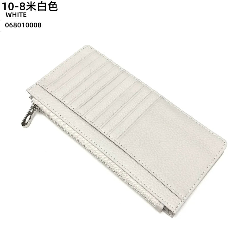 Large Capacity Long Zipper Card Holder Custom Letters Genuine Leather Men Credit Card Wallet Business Women Phone