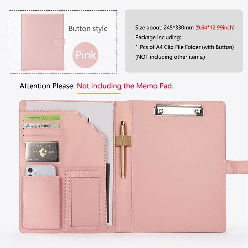 A4 Leather Executive Portfolio Folder for Document Business Desk Organizer File Filing Document Holder Clipboard Office