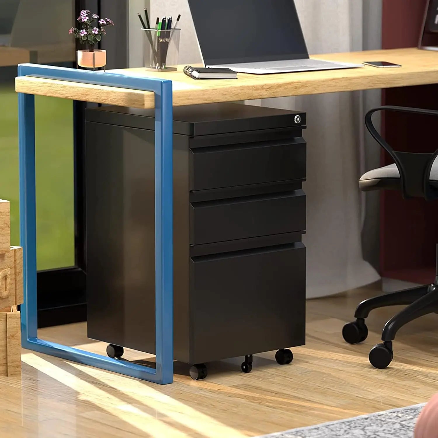 3 Drawer File Cabinet with Lock,Metal Filing Cabinet with Wheels for Home Office & Business Enterprise Legal/Letter