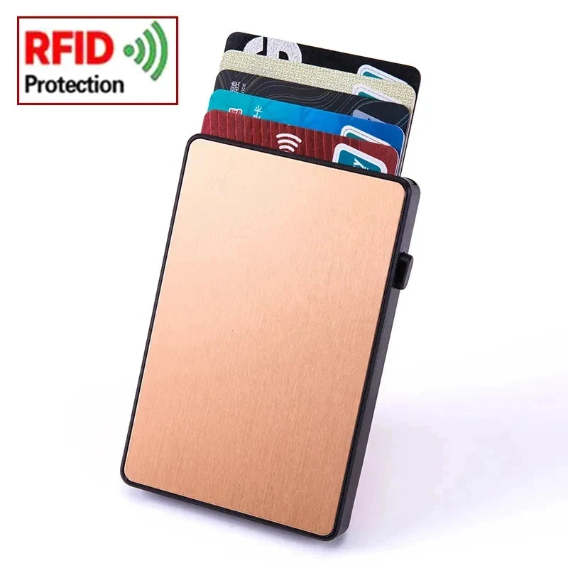 Gold Thin Pop Up ID RFID Card Holder For Man Slim Men’s Card Wallet RFID Creative Credit Card Case For Women Female
