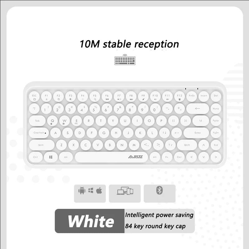 Ajazz 308I Wireless Keyboard 84 Keys Round Keycap Bluetooth Keyboard Portable 2.4GHz Numeric Keypad for Tablet Laptop