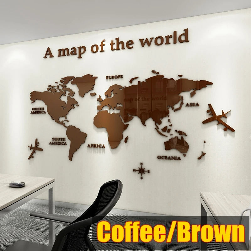 3D World Map Wall Sticker Acrylic Solid Color Crystal Bedroom Wall With Living Room Classroom Stickers Office