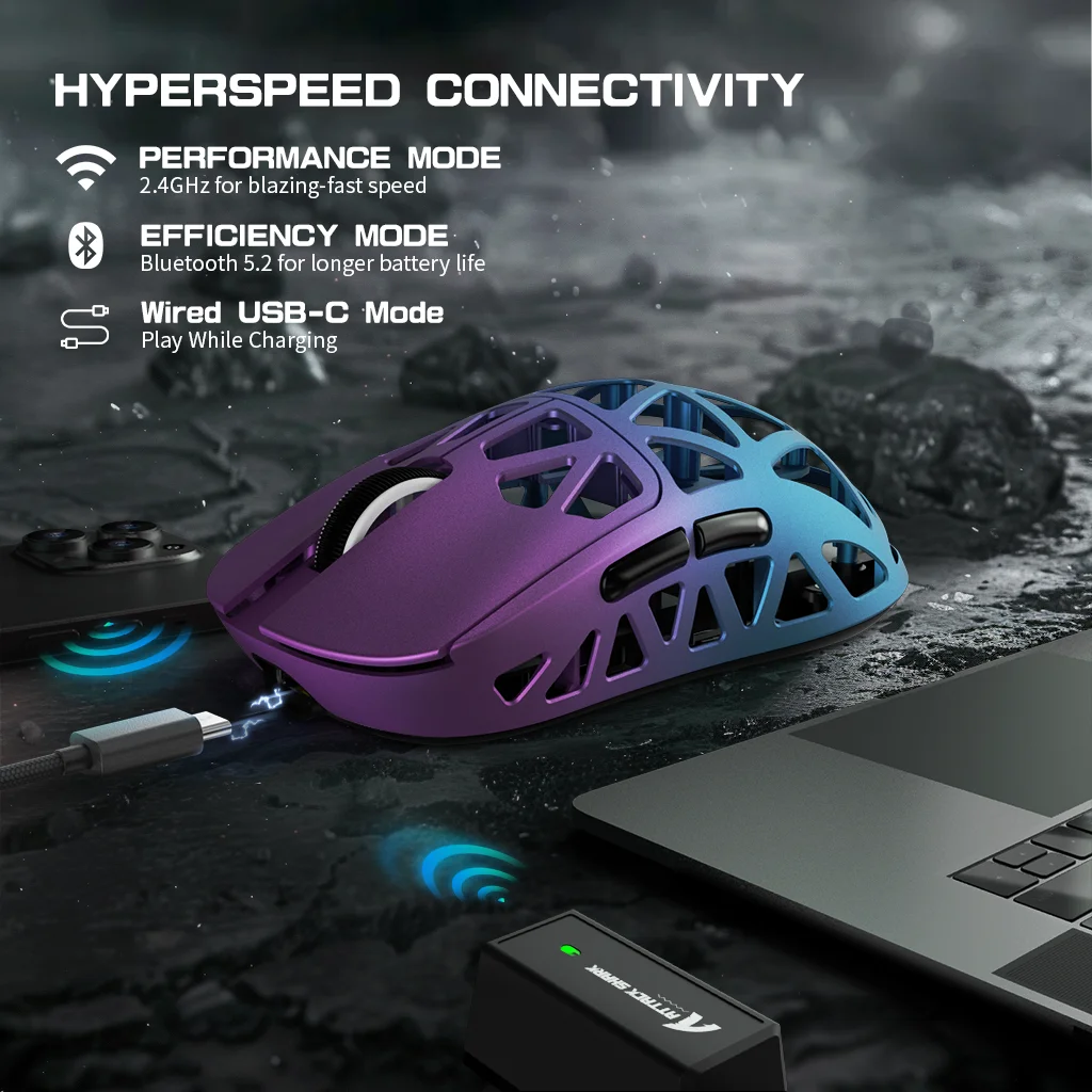 ATTACK SHARK R2 tri-mode programmable mouse ultra-light magnesium alloy PAW3950 42000 DPI optical sensor 8000Hz polling