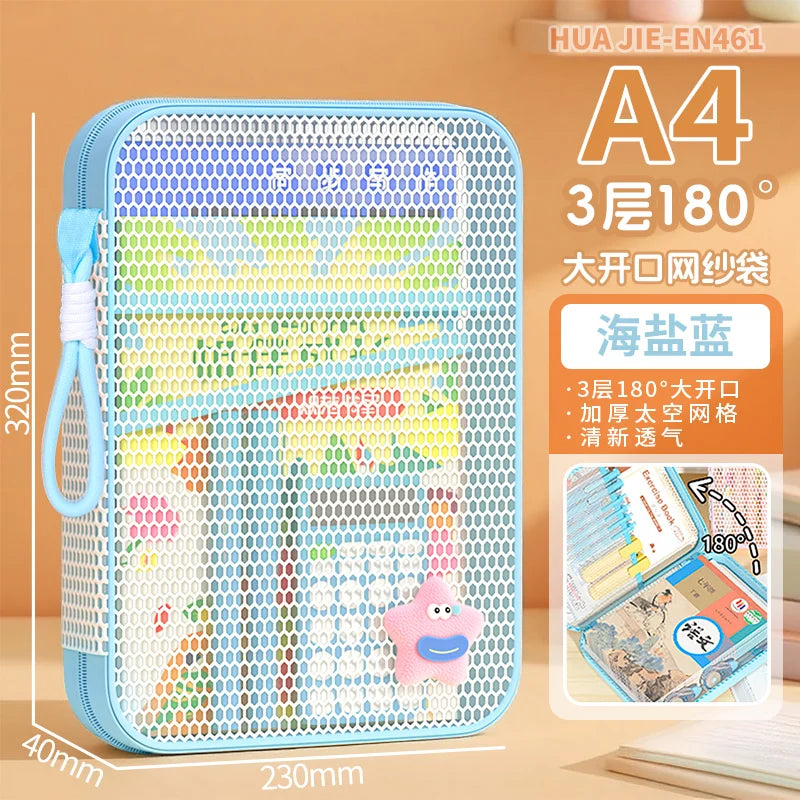 HUAJIE A4/A5 Zipper Document Bag Multi-Layer Subject File Folder Large Capacity Storage Bag with Handle for Students