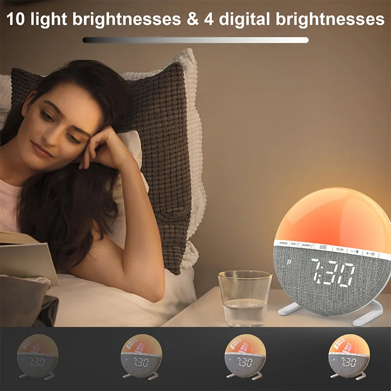 Wake Up Light Sunrise Alarm Clock Desk Clock with Colors Light Natural Sound Digital Clock for living room bedroom home