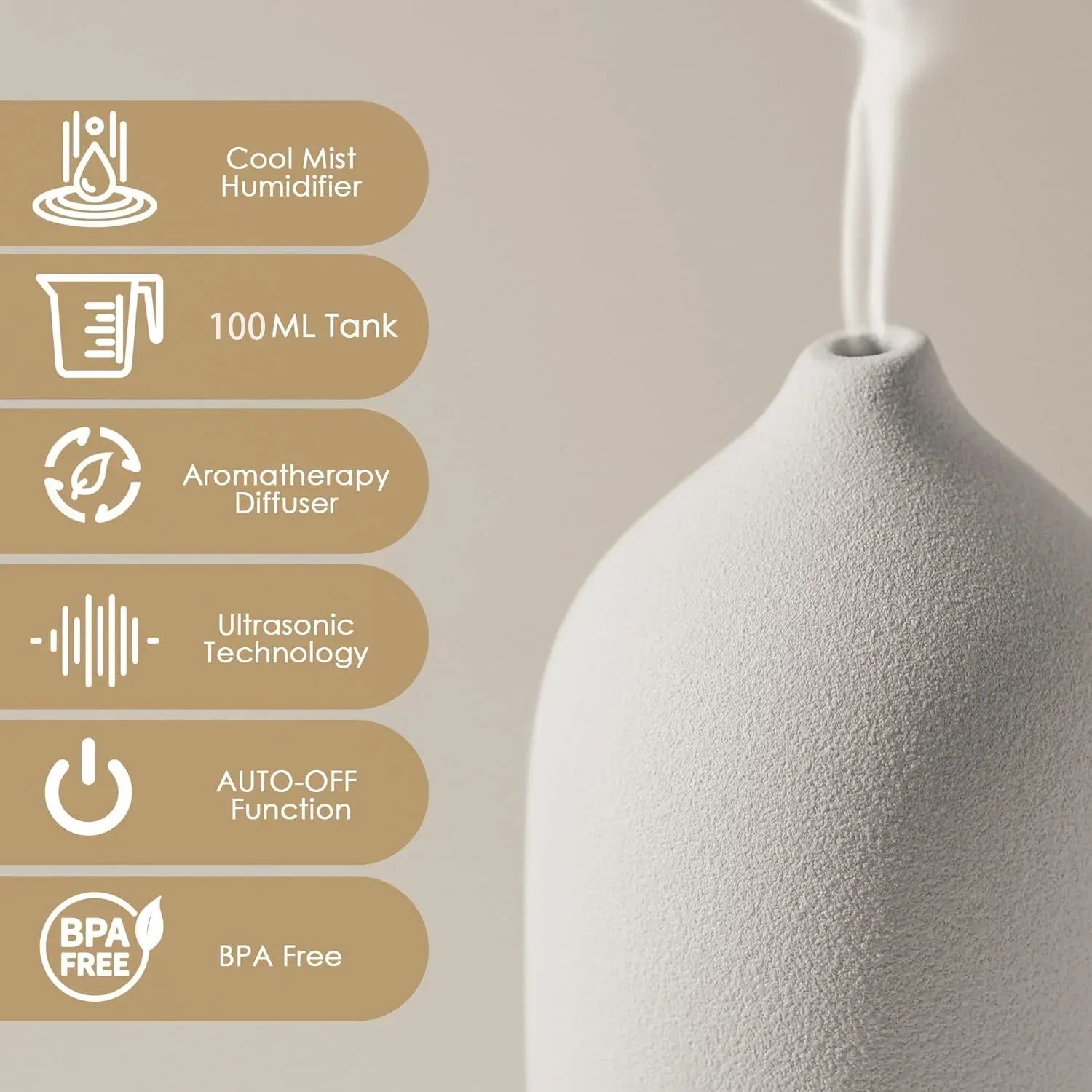 Essential Oil Diffuser 100ml Ceramic Ultrasonic Aroma Diffuser Humidifier Timer Setting 7 LED Colors Changing Lights