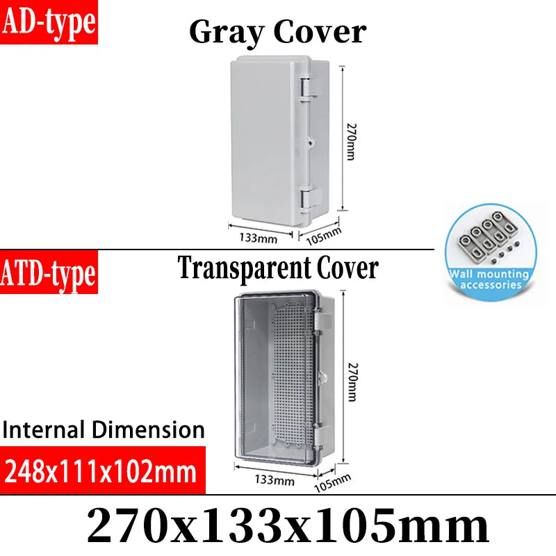 ABS plastic junction box AD type outdoor waterproof junction box - 270x133x105mm / Grey cover