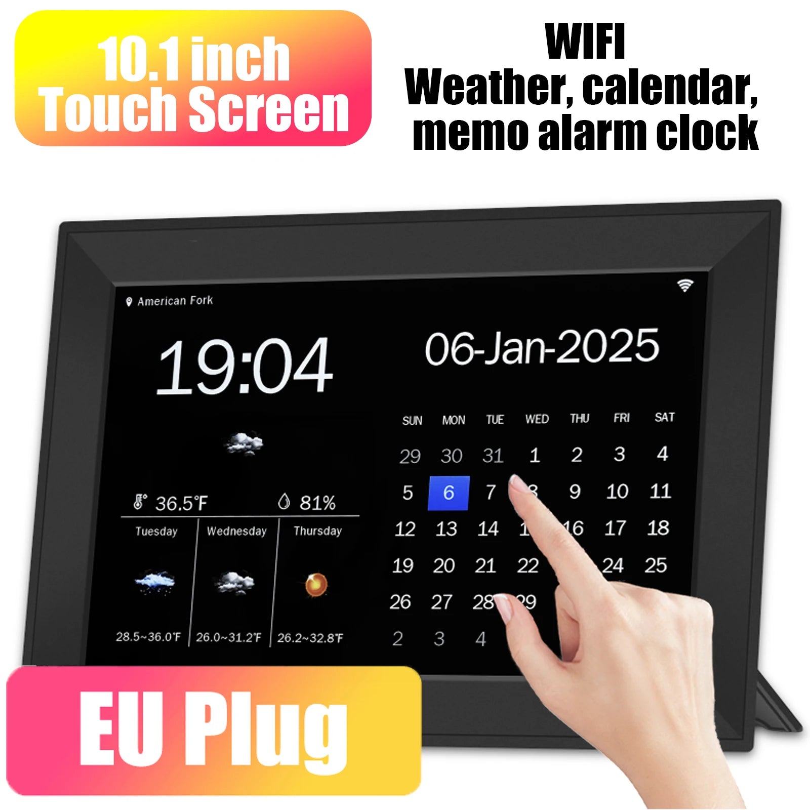 Digital Calendar Alarm Clock: 10.1-inch Calendar Chore Chart Smart Touchscreen Display for Family Schedules Great