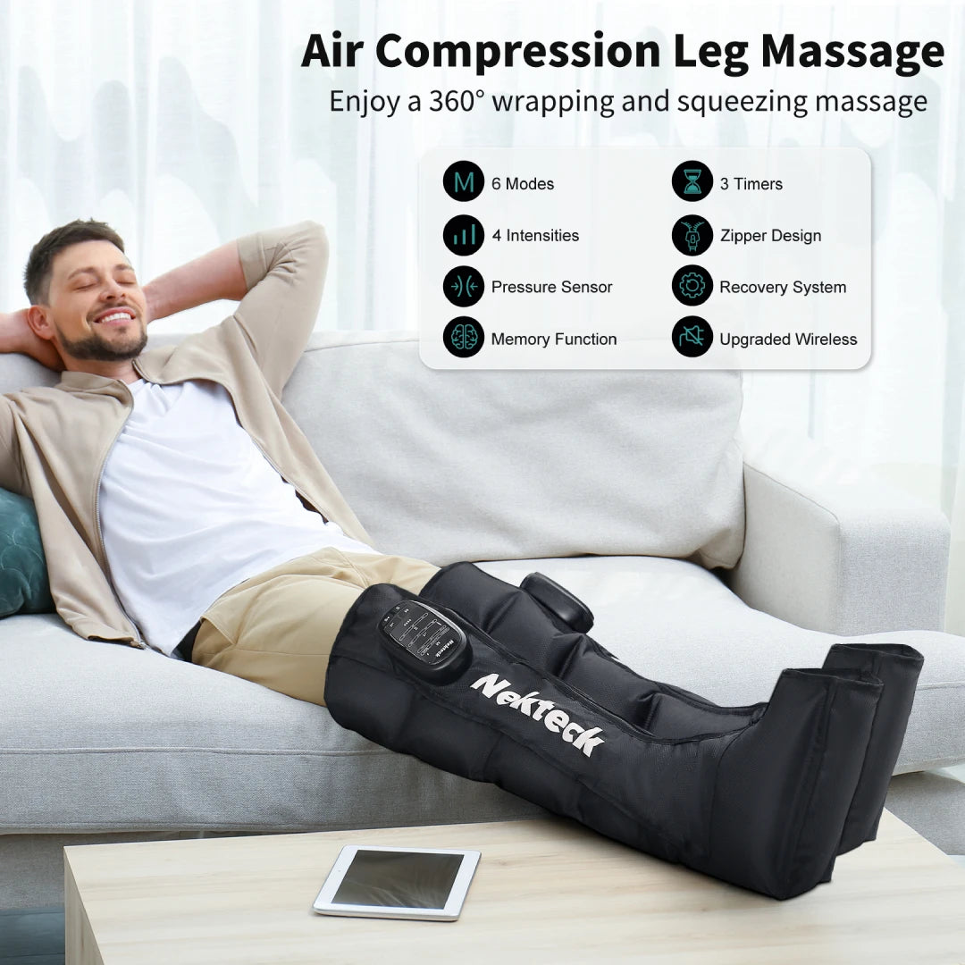 Nekteck 1 Pcs Air Pressure Leg Massager Cordless Foot Massage Boots Kneading Squeeze Deep Relaxation Calf with Storage