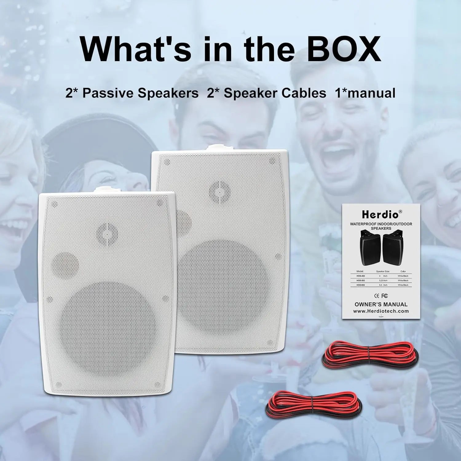 Herdio 6.5’’ 400W Passive Outdoor Speakers Wired Waterproof 2 Way Wall Mounted Speakers With Powerful Bass For Indoor