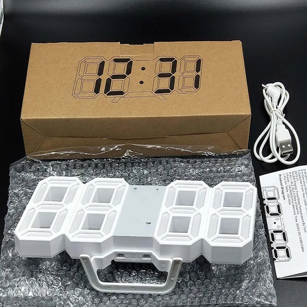 Table 3D LED Digital Alarm Clock Wall Clock Time/Date/Temperature for Home Kitchen Offices Clock Decoration Garden