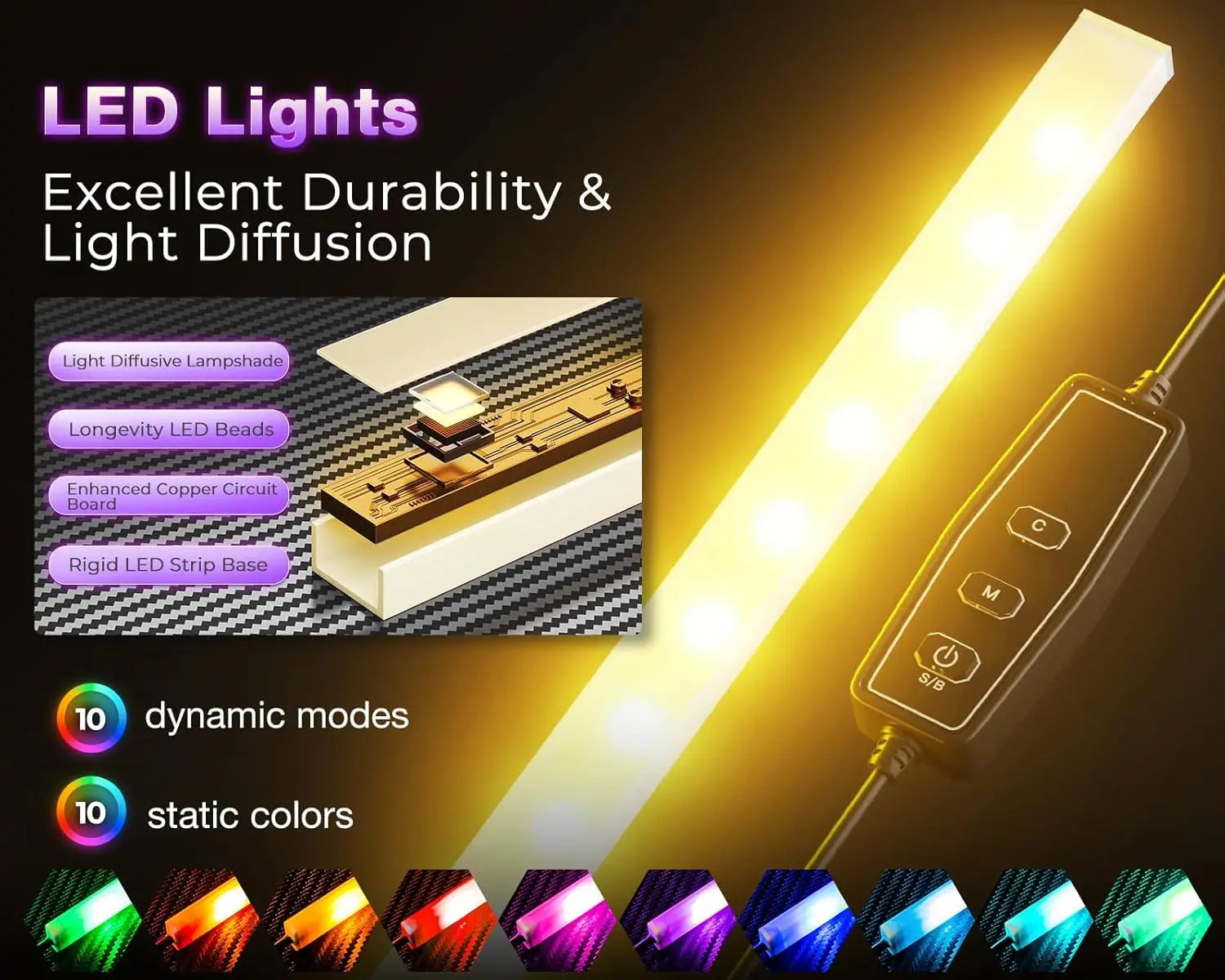 53 Inch L Shaped Desk with LED Lighting Reversible Gaming Desk with Power Outlets Cornor Computer Table with Storage