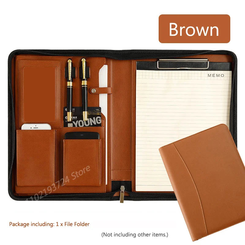 University A4 Leather Executive Portfolio Folder for Document Holder Organizer Business Briefcase Man Zipper Calculator