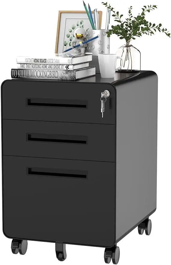 Home Office 3-Drawer File Cabinet with Under Desk Storage for Legal Letter and A4 Files - United States / Black